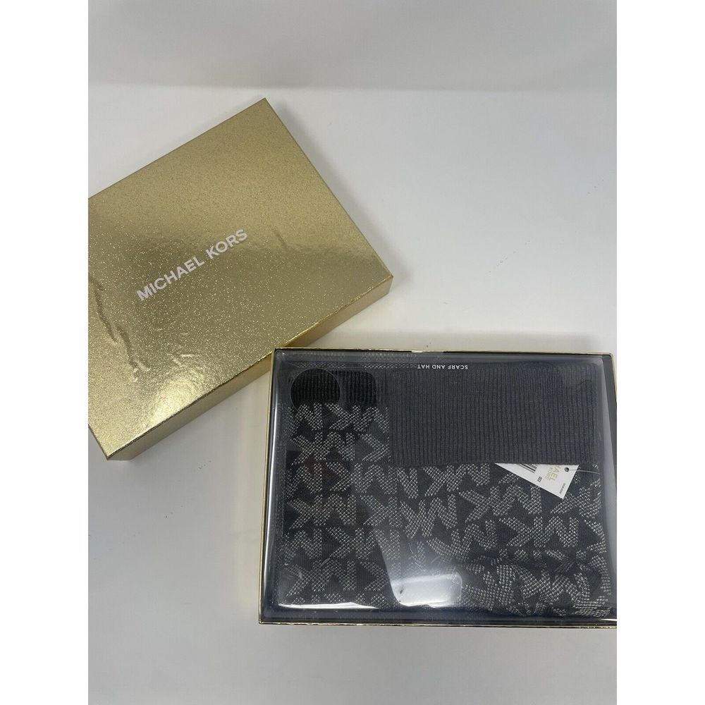 Michael Kors Women's Logo Shine Gift Box Set 2 Pieces Hat Beanie Scarf One Size